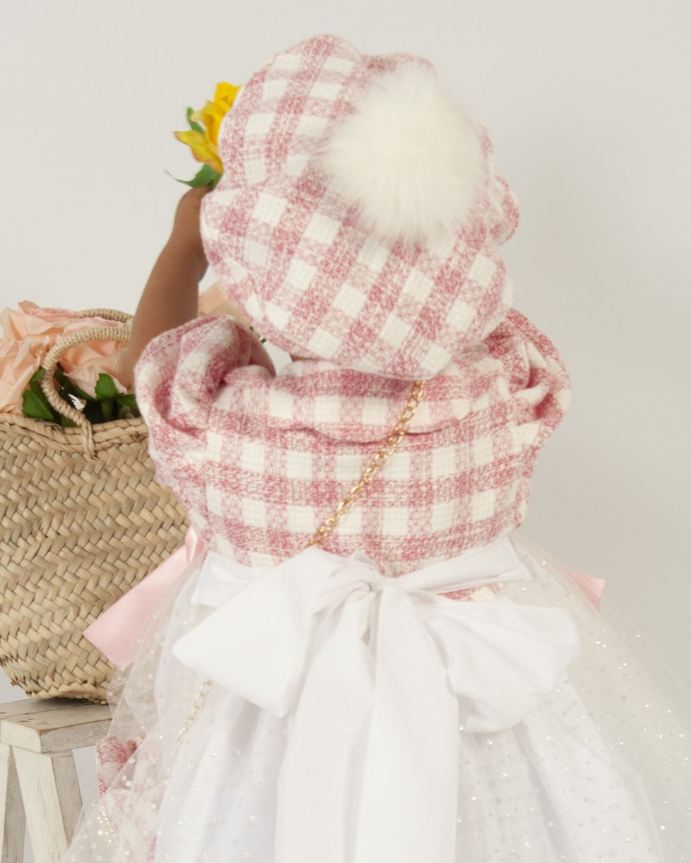 Sonata Girls Pink Gingham A-line Beret with Pompom - (Made to order)