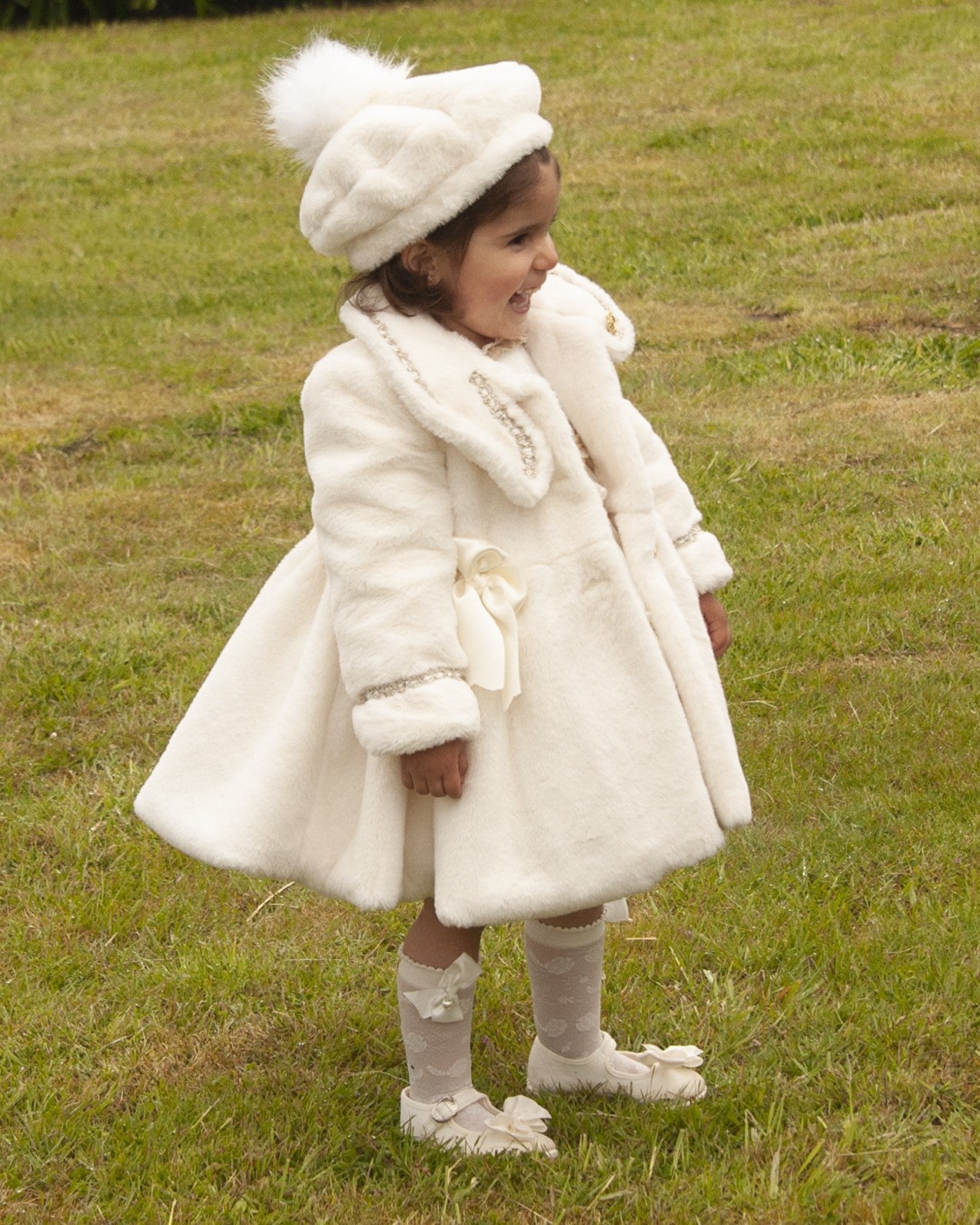 Cream Handmade Fur Pom Beret Hat (Made to order)