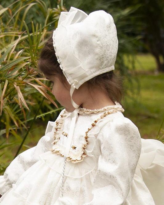 Sonata Cream Embroidered Fabric Bonnet (Made to order)