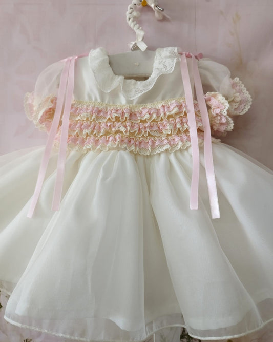 Cream & Pink Organza Dress (Made to order)