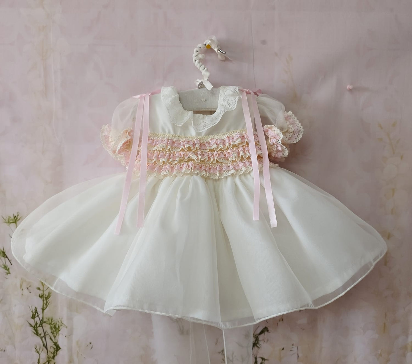 Cream & Pink Organza Dress (Made to order)