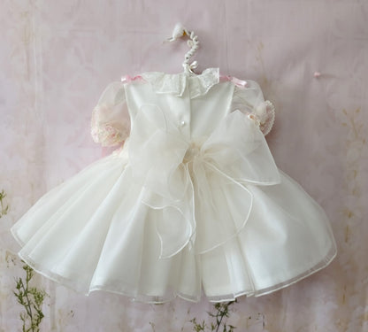 Cream & Pink Organza Dress (Made to order)