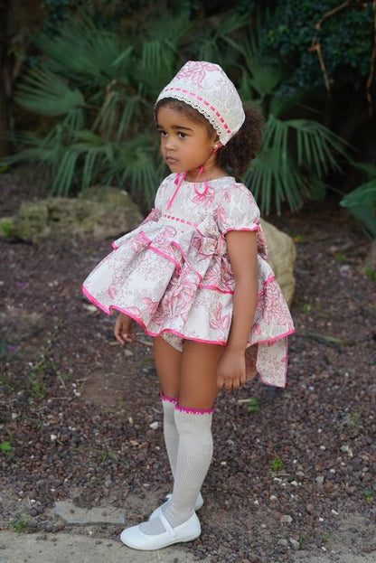 Ela Confeccion SS25 Girls Pink Floral Print Puffball Dress & Knickers Set - (Made to order)