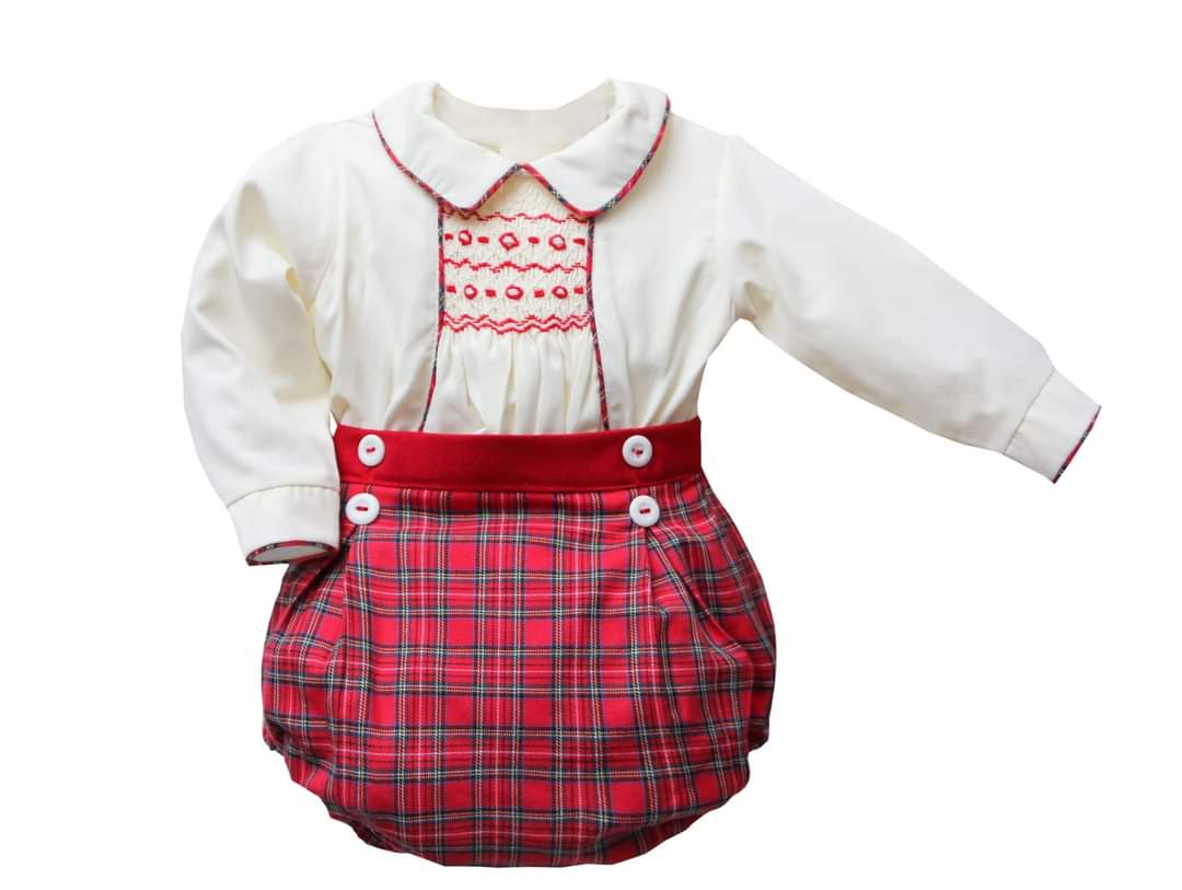 Boys Smocked Tartan Jam Pant Set