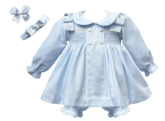 Girls Blue Double Panel Smocked Dress