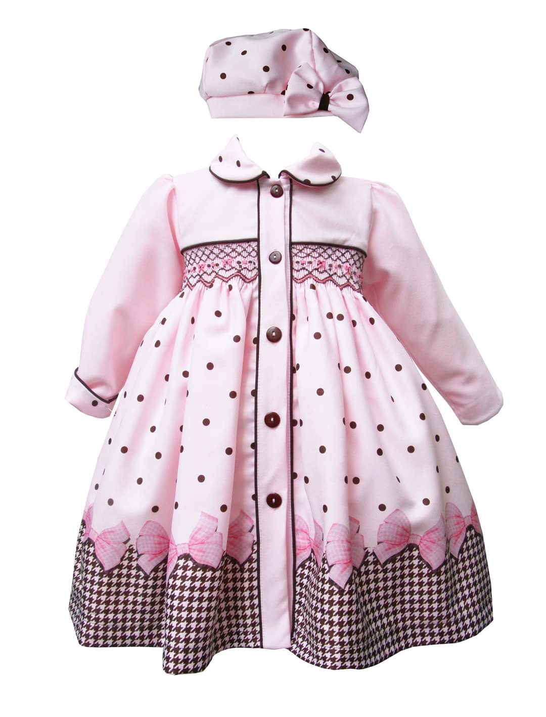 Girls Pink Bow Smocked Coat & Hat Set