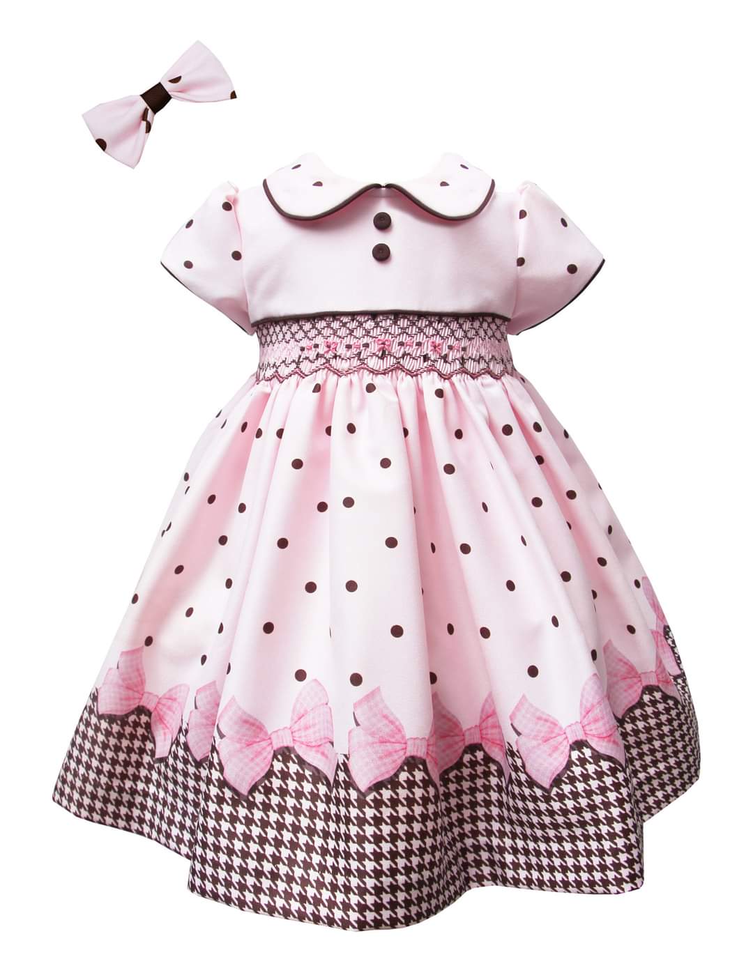 Girls Pink Bow Smocked Dress Set