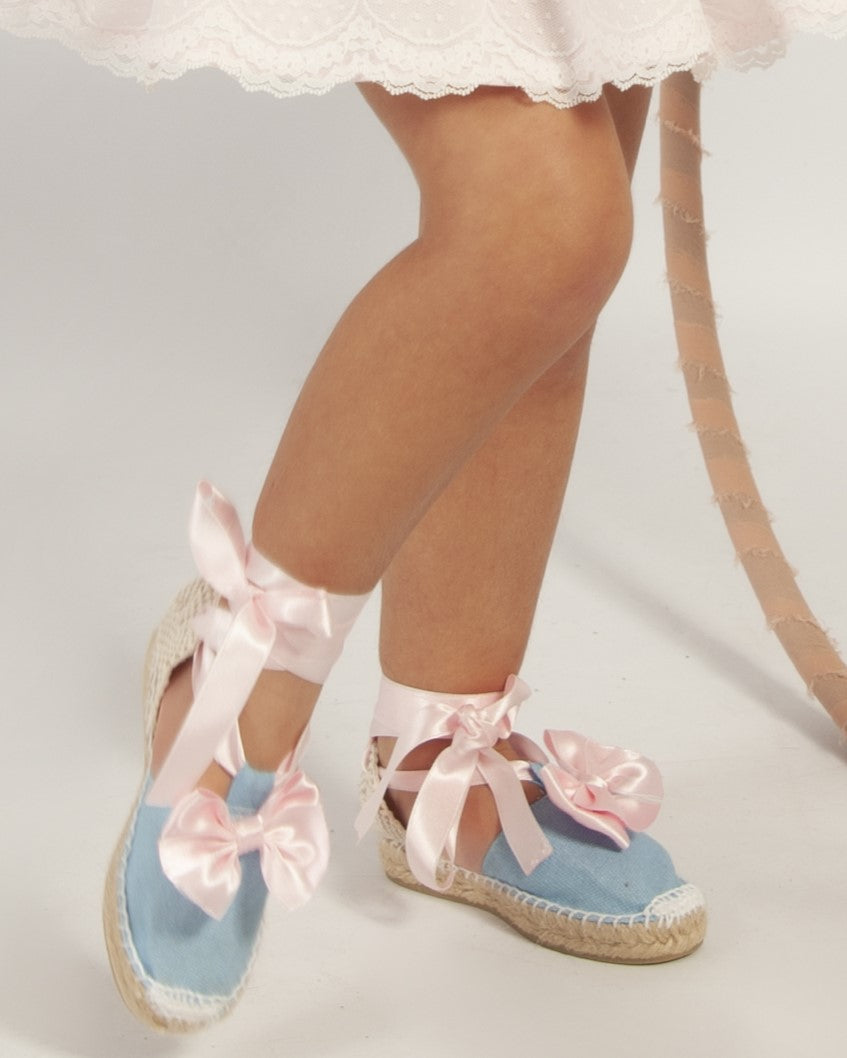 Pink Bow Blue Wedge Shoes (Made to order)