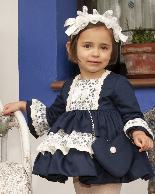 Girls Navy Persian Handmade Puffball Dress (Made to order)