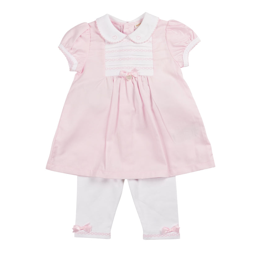 Girls Pink/White Dress & Leggings Set