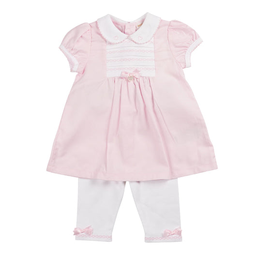 Girls Pink/White Dress & Leggings Set