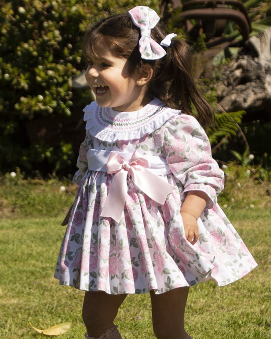 'Roses' Smocked Collar Dress (Made to order)