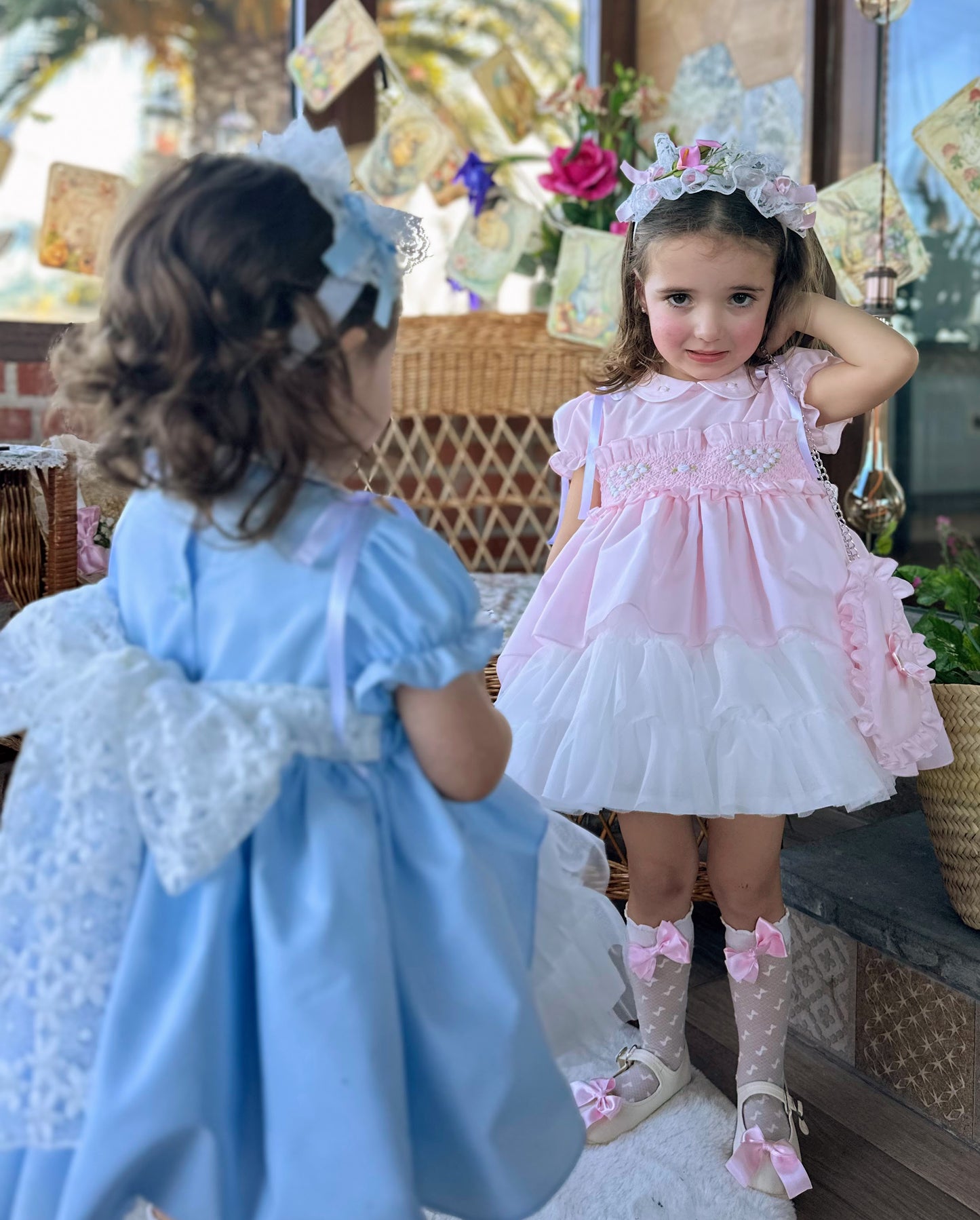 Sonata Girls Blue Hand Smocked Puffball Dress - (Made To Order)