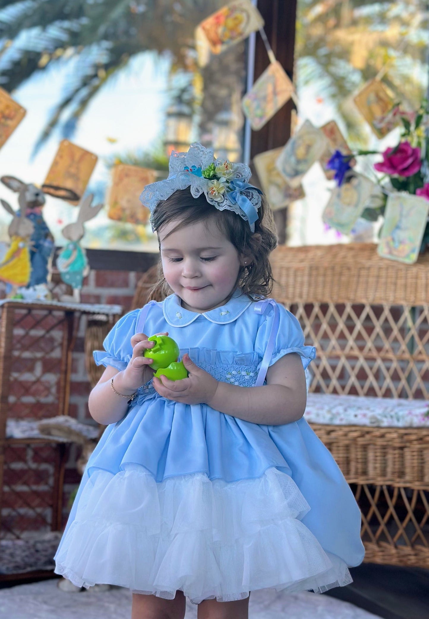 Sonata Girls Blue Hand Smocked Puffball Dress - (Made To Order)