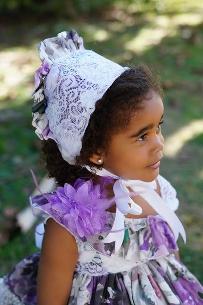 Ela Confeccion SS25 Girls Purple Flower Handmade Bonnet - (Made to order)