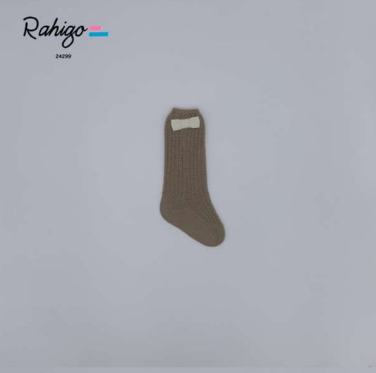 Girls Knitted Cream Bow Camel Socks - Rahigo AW24