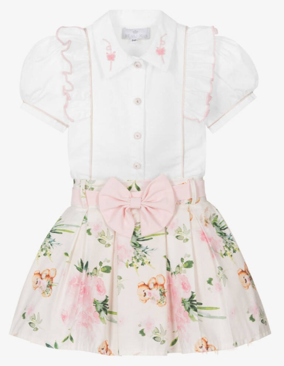 Girls Blouse & Tulle Layered Teddy Skirt Set