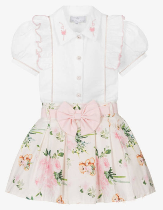 Girls Blouse & Tulle Layered Teddy Skirt Set