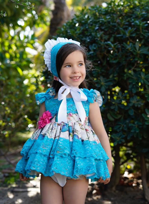 Ela Confeccion SS25 Girls Blue Butterfly Puffball Dress & Knickers Set - (Made to order)