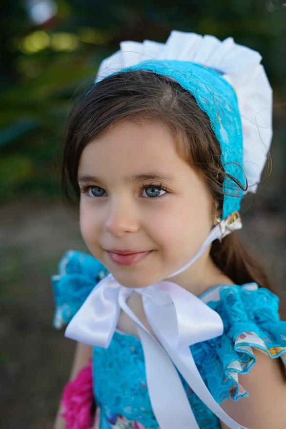 Ela Confeccion SS25 Girls Blue Butterfly Handmade Bonnet - (Made to order)