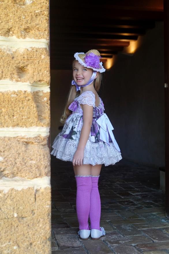 Ela Confeccion SS25 Girls Purple Floral Handmade Puffball Dress & Knickers Set - (Made to order)