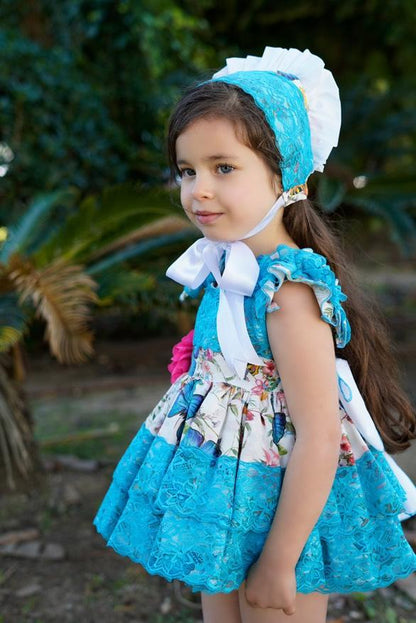 Ela Confeccion SS25 Girls Blue Butterfly Puffball Dress & Knickers Set - (Made to order)