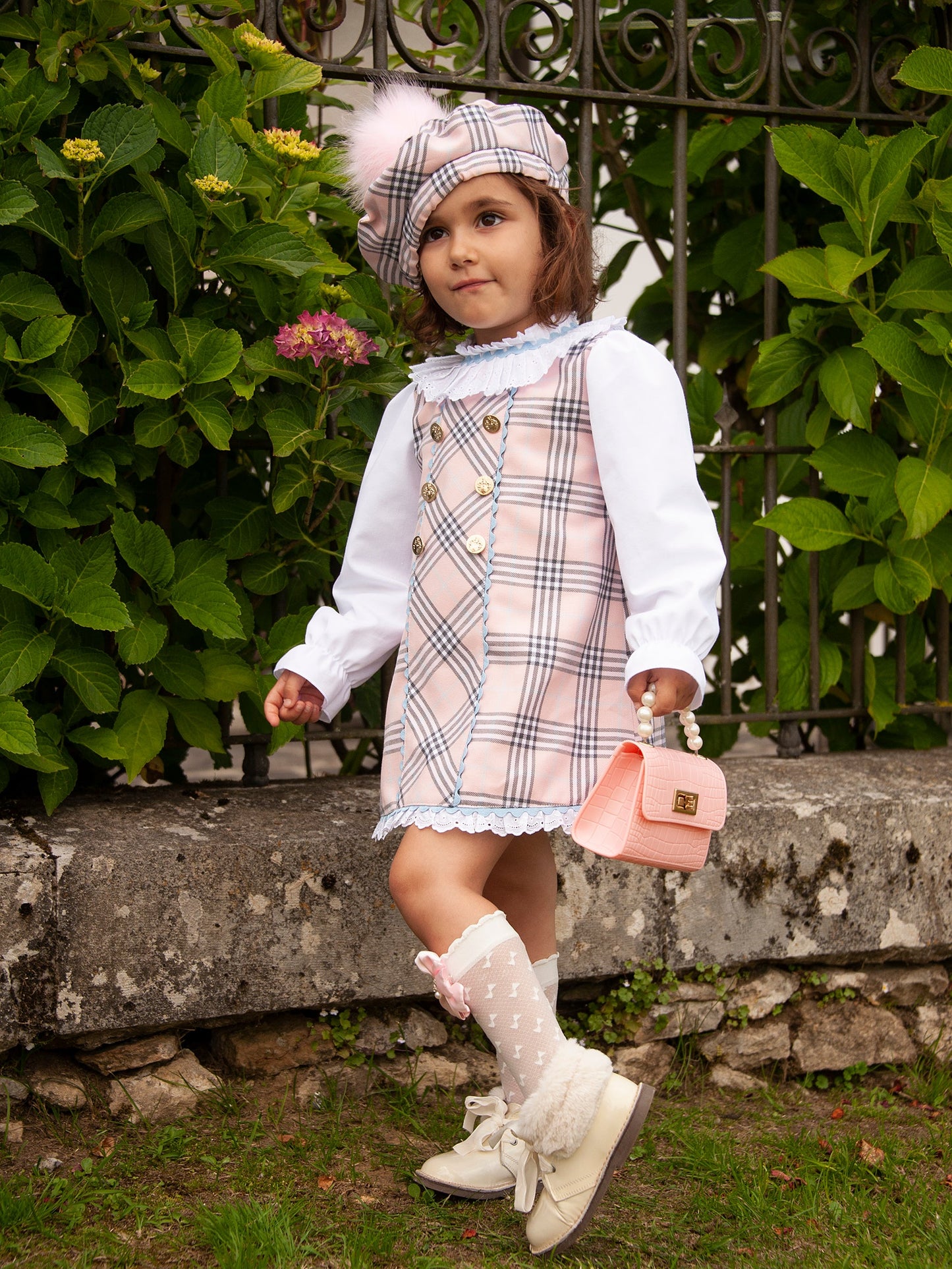 Sonata Pink Tartan A-Line Dress, Blouse & Hat - (In Stock 18months)