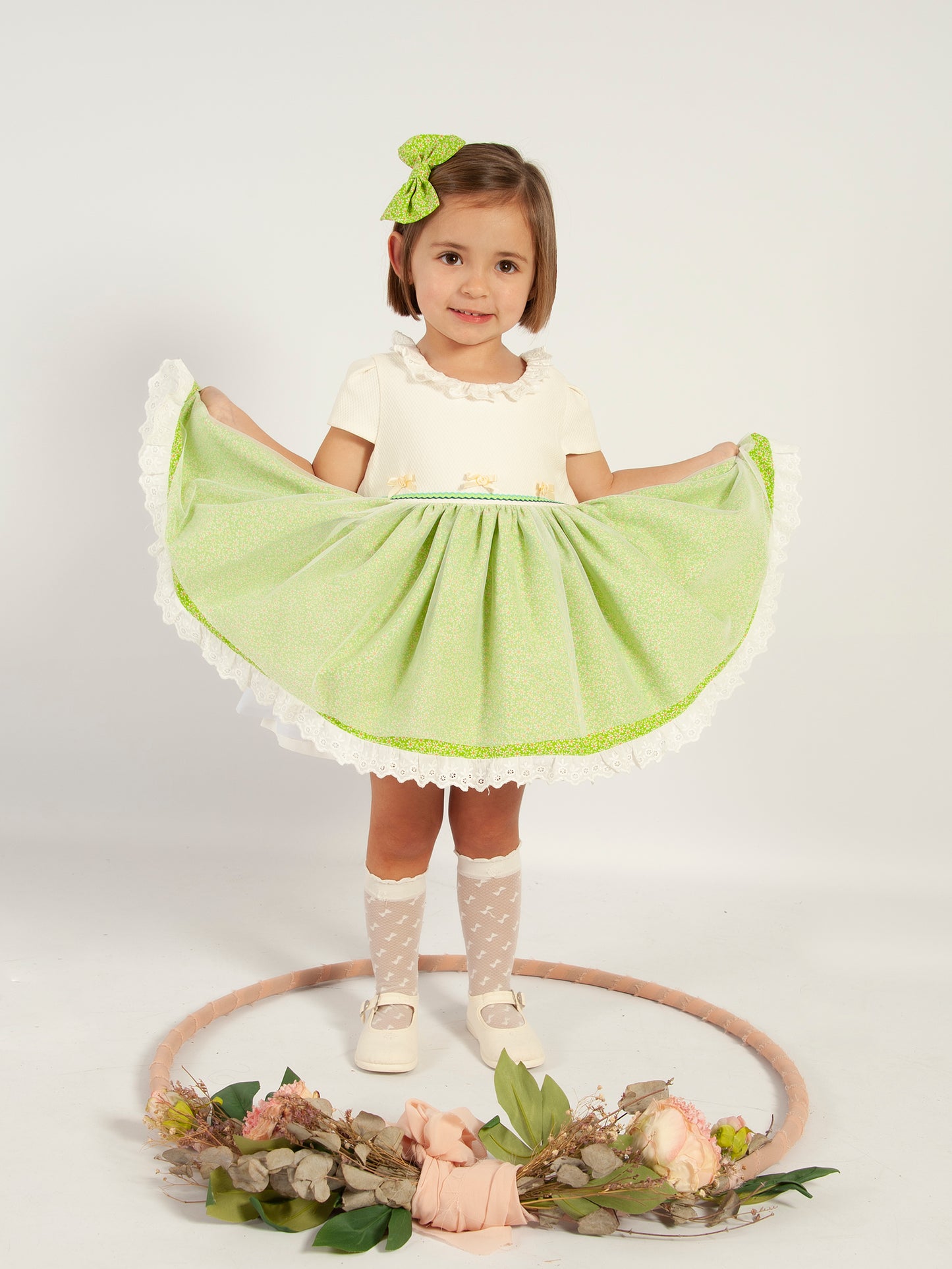 Sonata Spring Green Dress with hair bow - (Made to order)