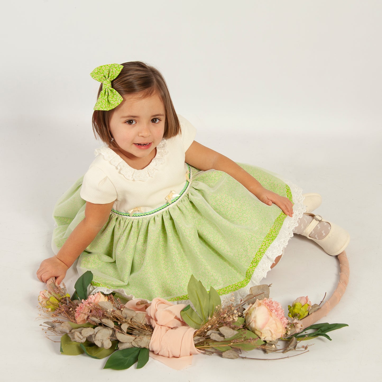 Sonata Spring Green Dress with hair bow - (Made to order)