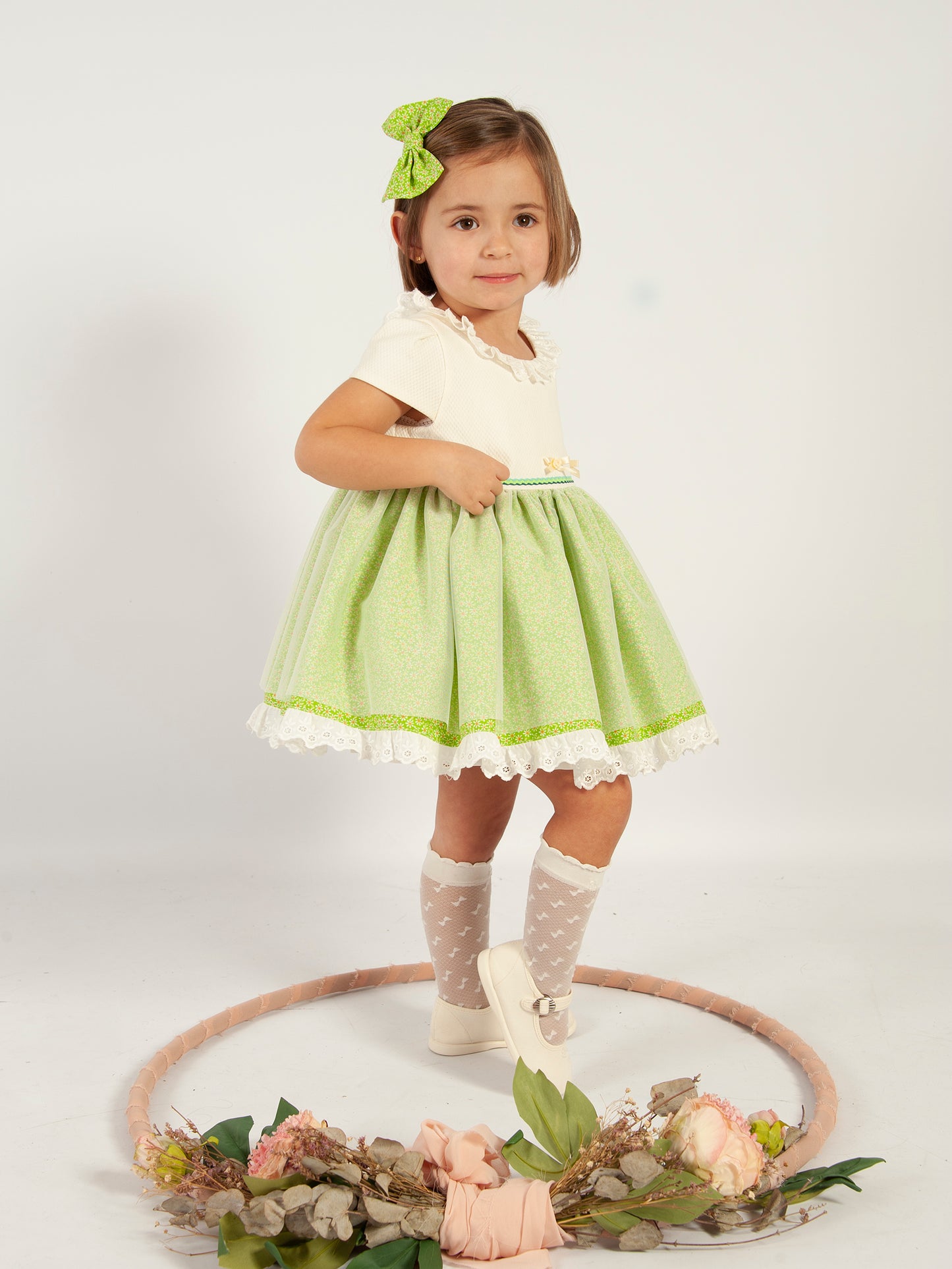 Sonata Spring Green Dress with hair bow - (Made to order)