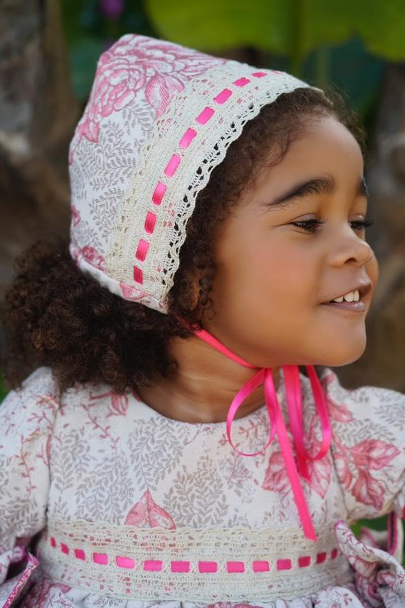 Ela Confeccion SS25 Girls Pink Flower Print Bonnet - (Made to order)