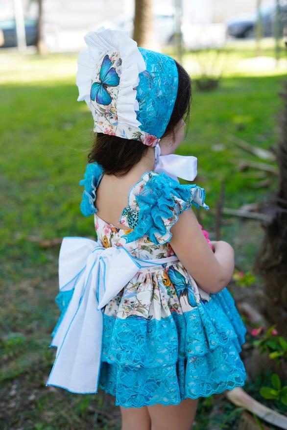 Ela Confeccion SS25 Girls Blue Butterfly Puffball Dress & Knickers Set - (Made to order)