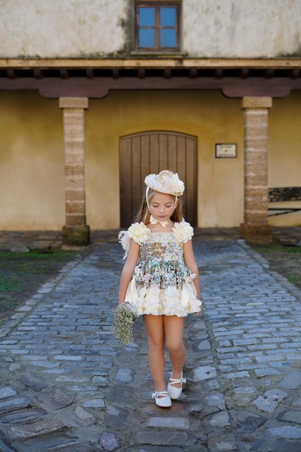 Ela Confeccion SS25 Girls Blanca Handmade Feather Puffball Dress & Knickers Set - (Made to order)