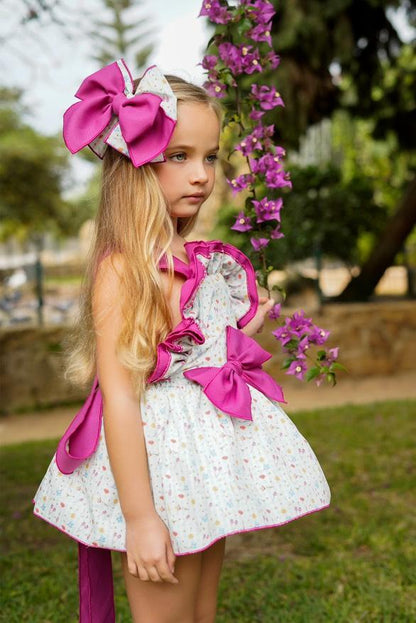 Ela Confeccion SS25 Girls Floral Print Dress, Knickers & Hairpiece - (Made to order)