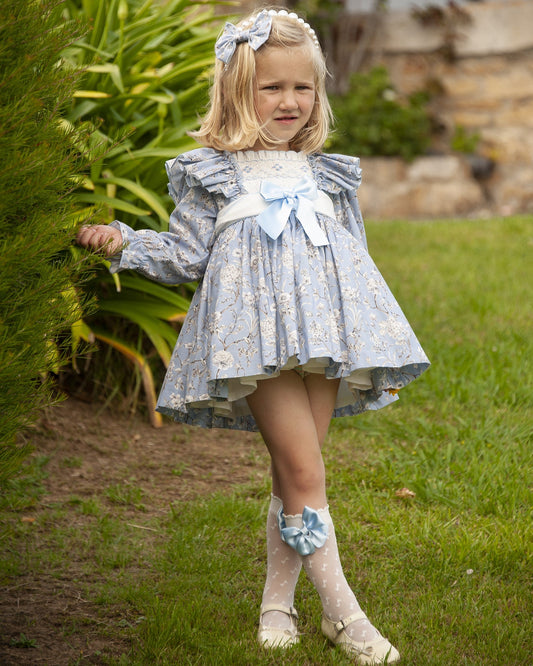 Sonata Girls Blue Floral Smocked Dress (Made to order)