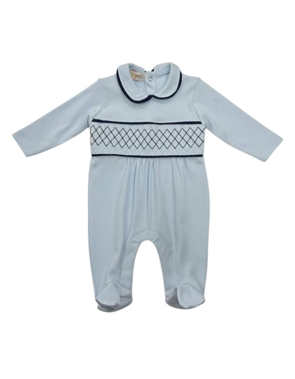 Baby Boys Smocked All In One Babygrow - Navy