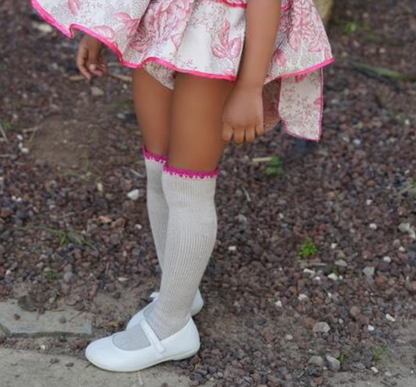 Ela Confeccion SS25 Girls Hand-knitted Pink Trim Socks - (Made to order)