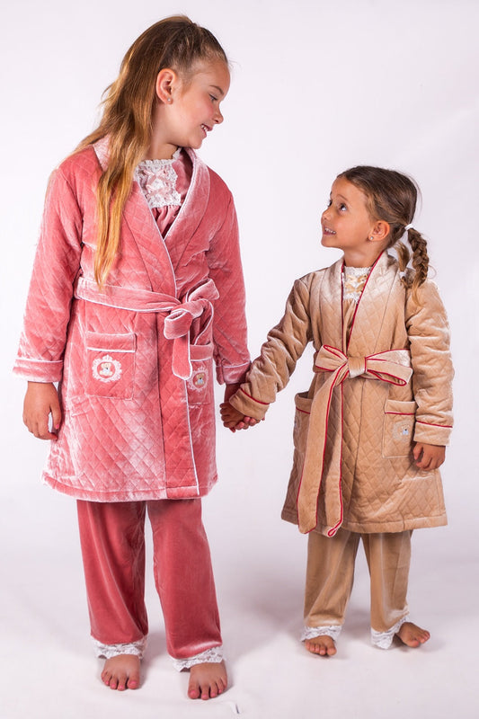 Girls Velour Pyjama & Dressing Gown Set