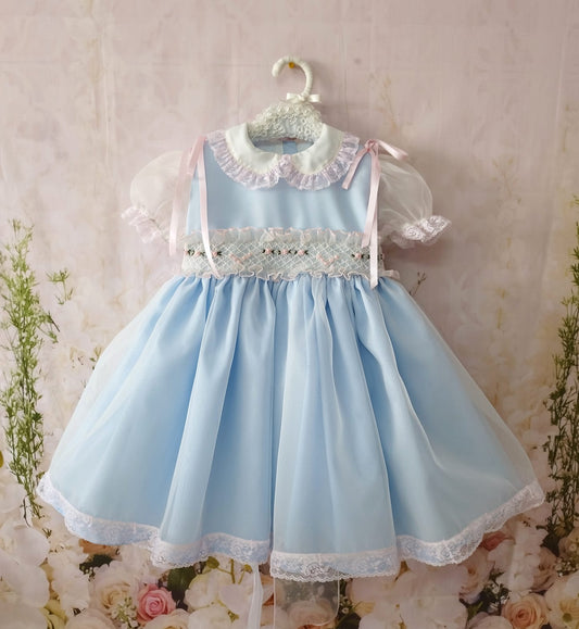 Sonata Pale Blue Smocked Dress (Made to order)