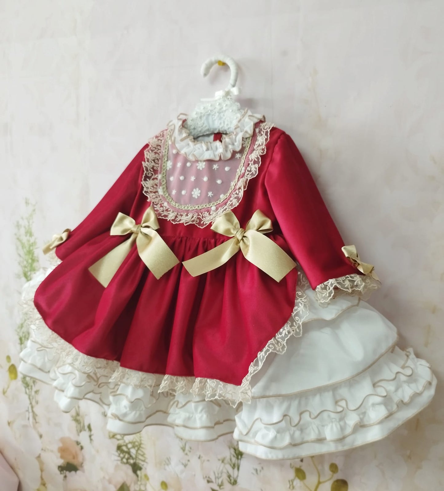 Sonata Red & Gold Velvet Puffball Dress (Made to order)