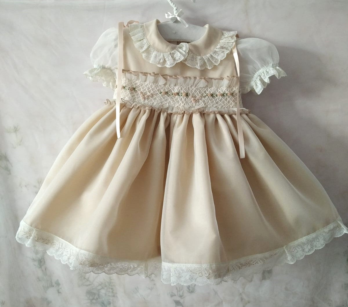 Sonata Hand Smocked Camel Dress - (Made to order)