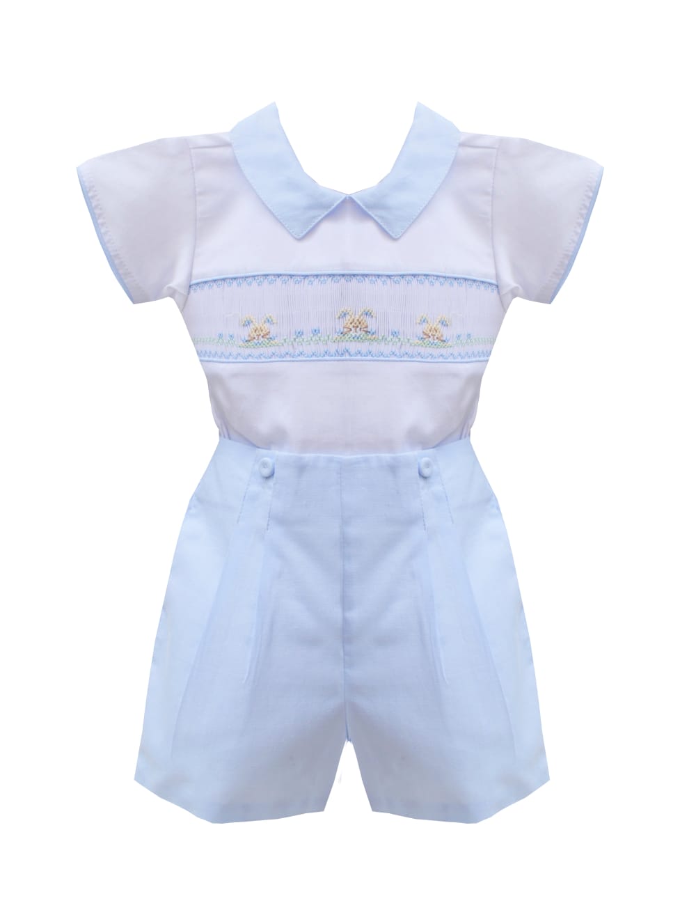 Boys Blue Bunny Embroidered Shirt and Short Set