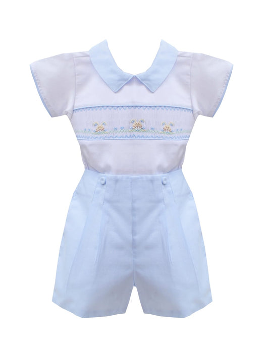 Boys Blue Bunny Embroidered Shirt and Short Set