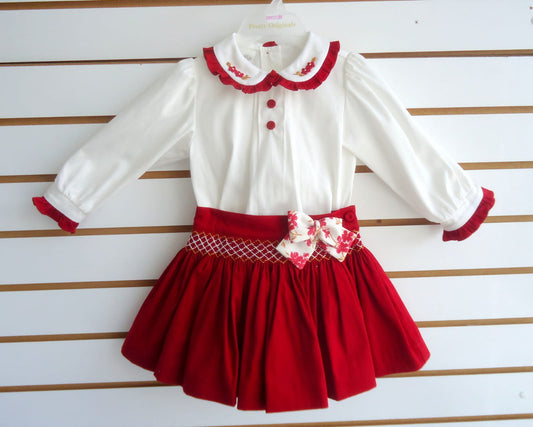 Cream & Red Top and Skirt Set