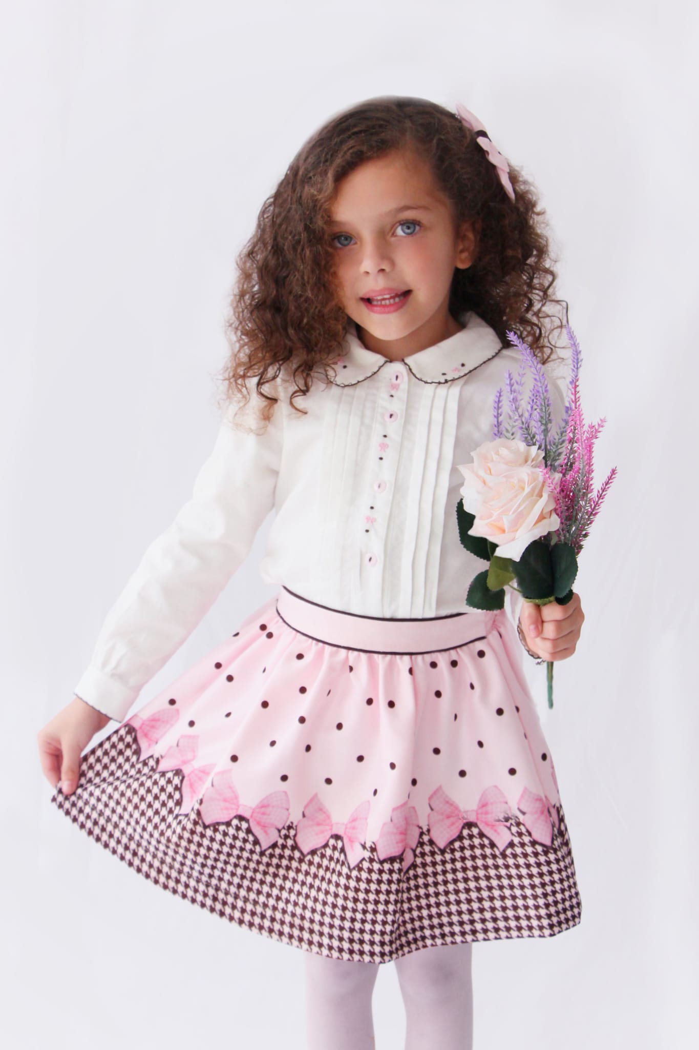 Girls Pink Bow Skirt and blouse Set