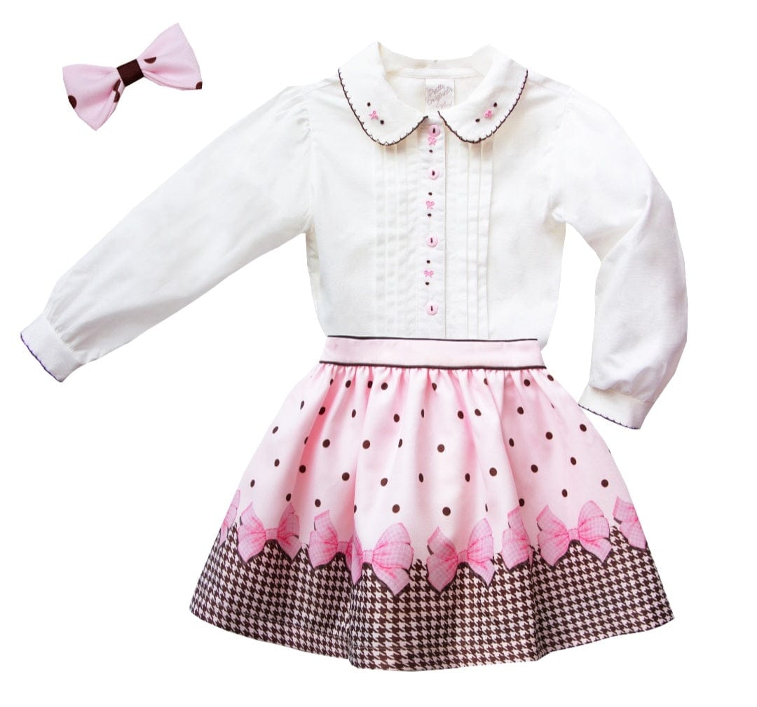 Girls Pink Bow Skirt and blouse Set