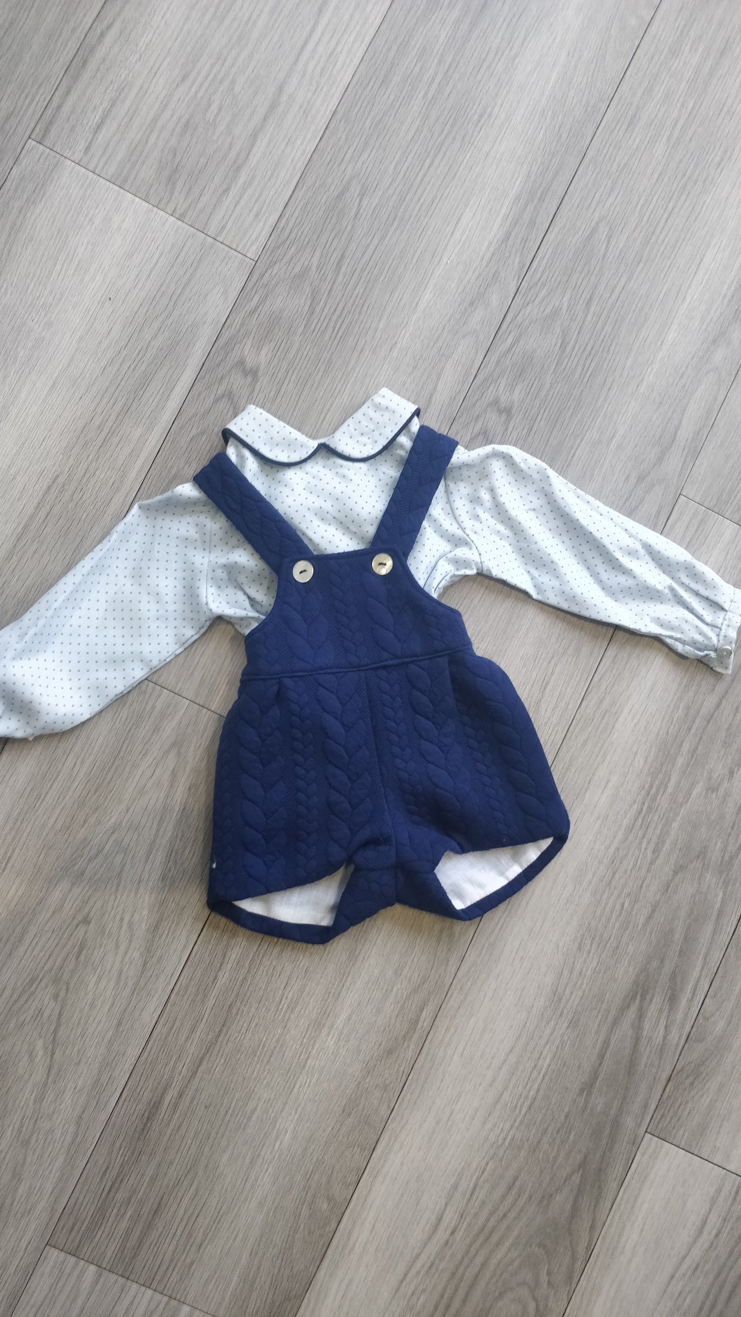 Boys 2 Piece Blue Shirt & Romper Set