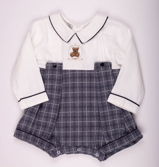 Boys Navy Checked Teddy Romper