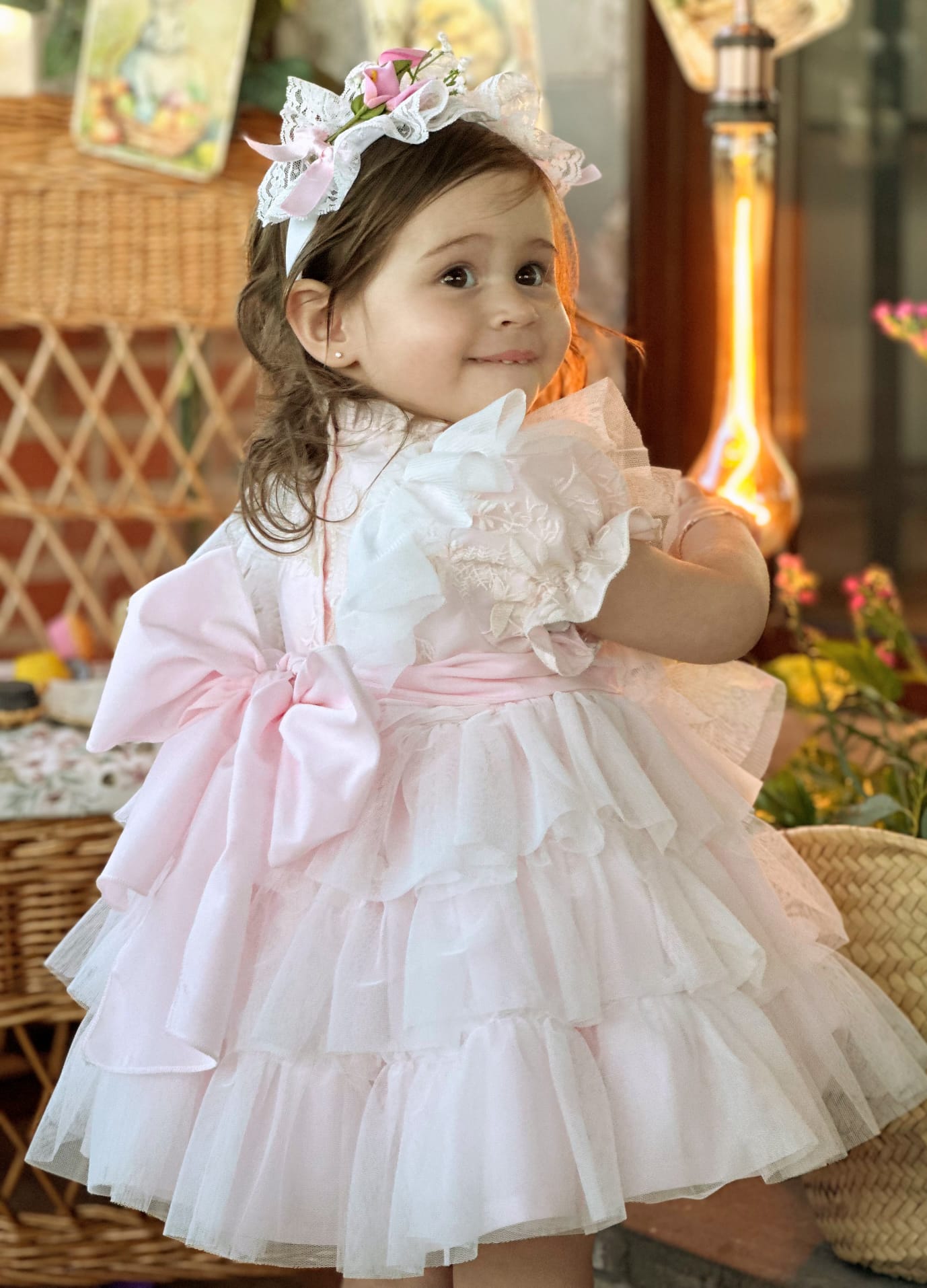 Girls Handmade Pink Overlay Ruffle Dress - (Made To Order)