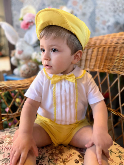 Boys Yellow Handmade Shirt, Short & Bowtie Set - (Made To Order)